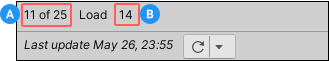 The load bar displays the number of Asset Store packages loaded vs. the total number available (A). Click the numeric link on the right (B) to load more (in this case 14).