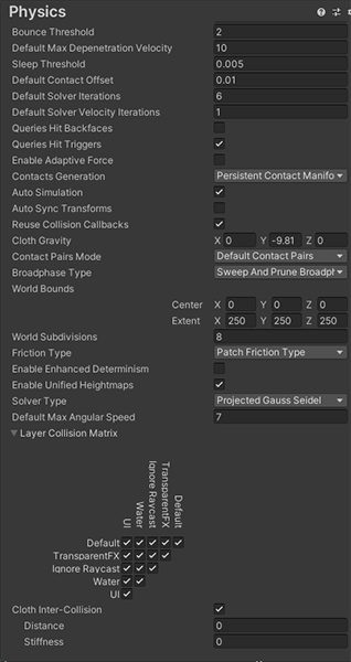 3D Physics settings