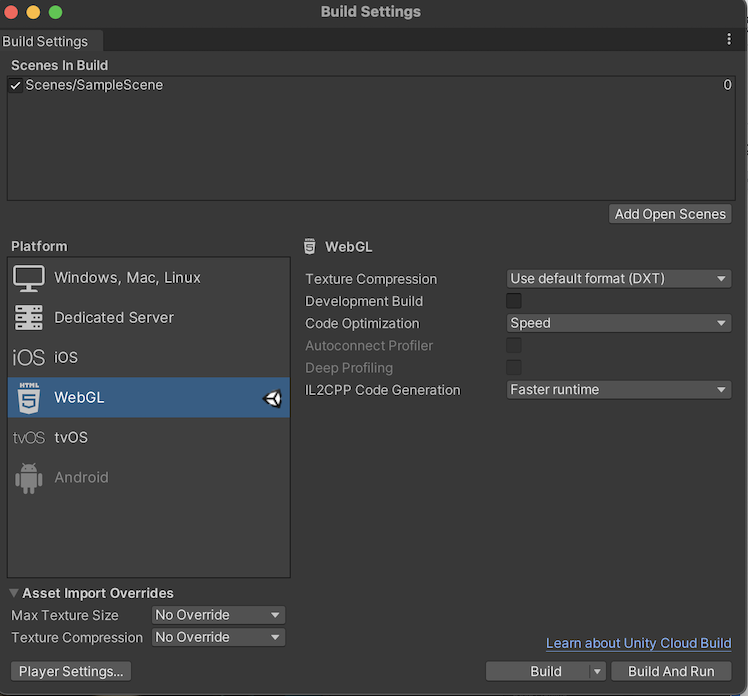 unity web player build settings