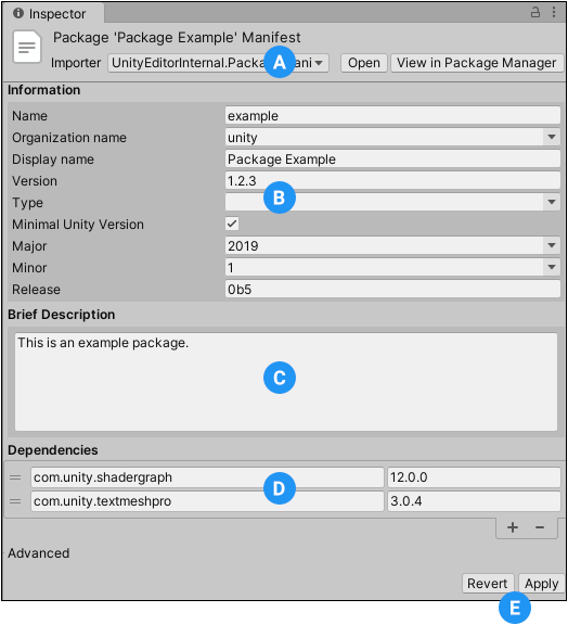 Inspecting a package manifest in the Editor