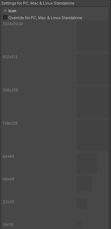 Icon settings for the Standalone Player platforms