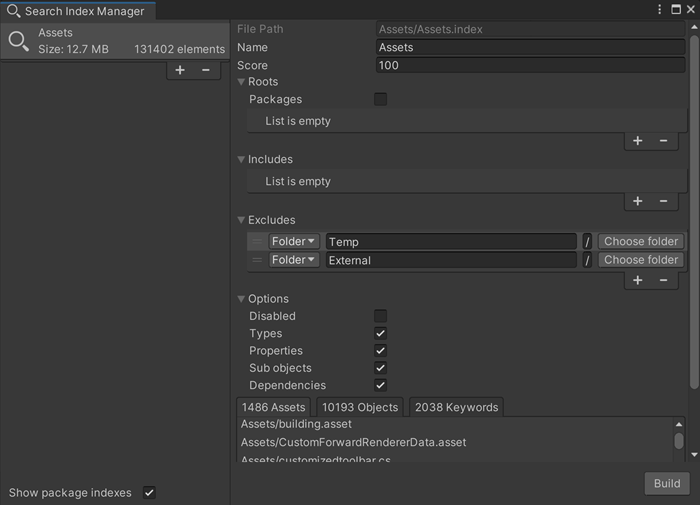 Unity - Manual: Using the Index Manager