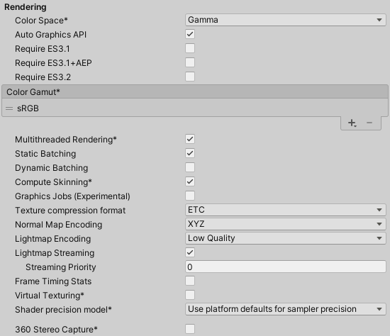 Rendering Player settings for iOS platforms