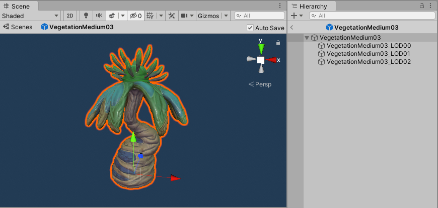 The Scene view and Hierarchy, with Prefab Mode in isolation