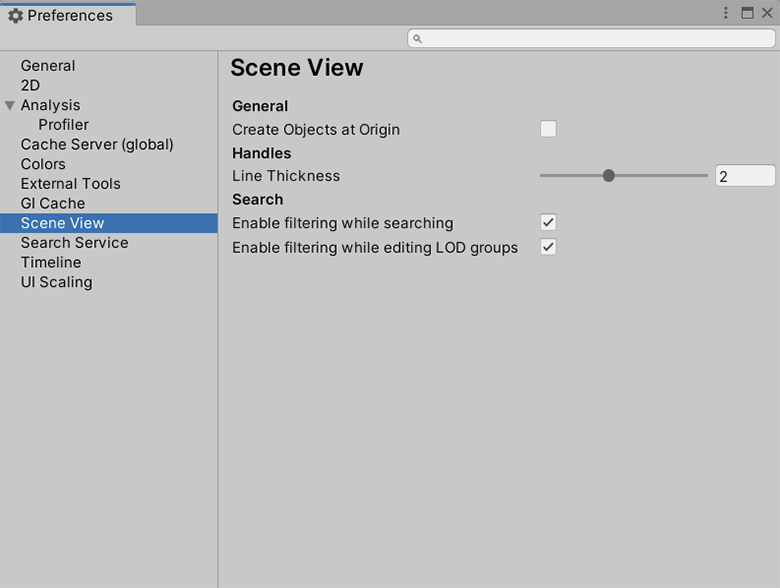 Scene View scope on the Preferences window