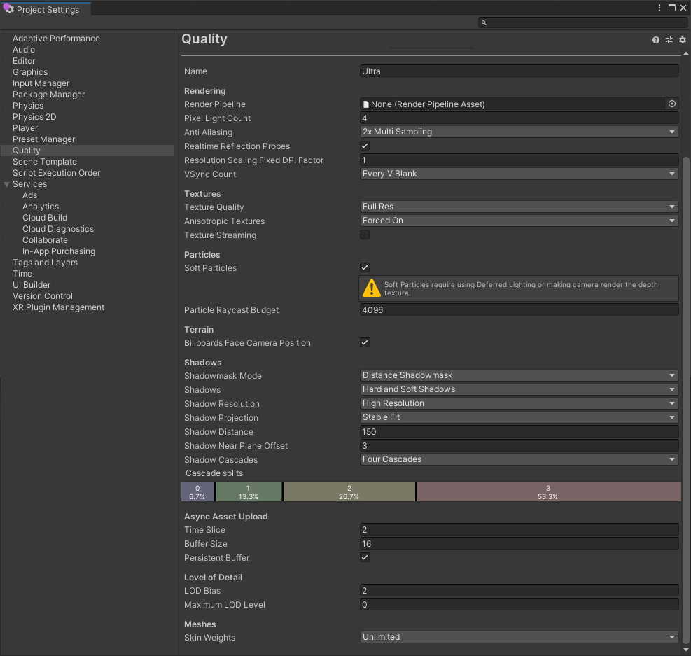 Edit the settings for a specific Quality level