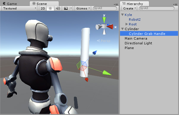 An empty GameObject acts as the IK target. Add this empty GameObject so that the right hand interacts properly with the Cylinder object.