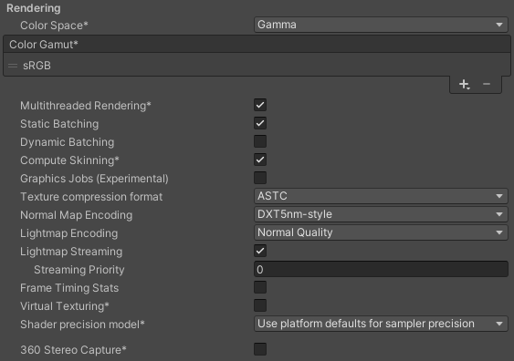 Rendering Player settings for iOS platforms