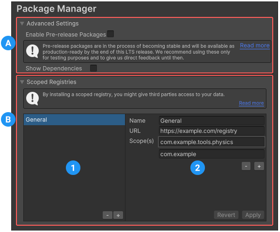 Settings for the Package Manager