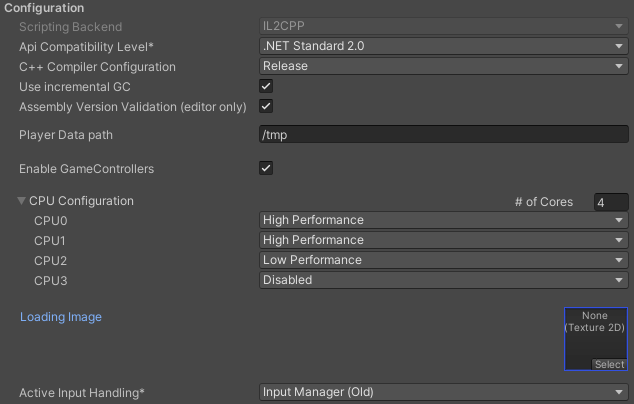 Configuration settings for Embedded Linux