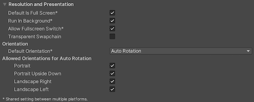 Resolution and Presentation settings for the Universal Windows platform