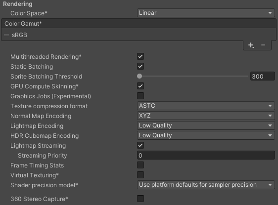 Rendering Player settings for iOS platforms