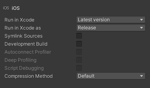 iOS build settings in Unity