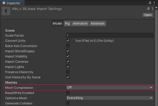 The Mesh Compression setting in the Model Import settings window