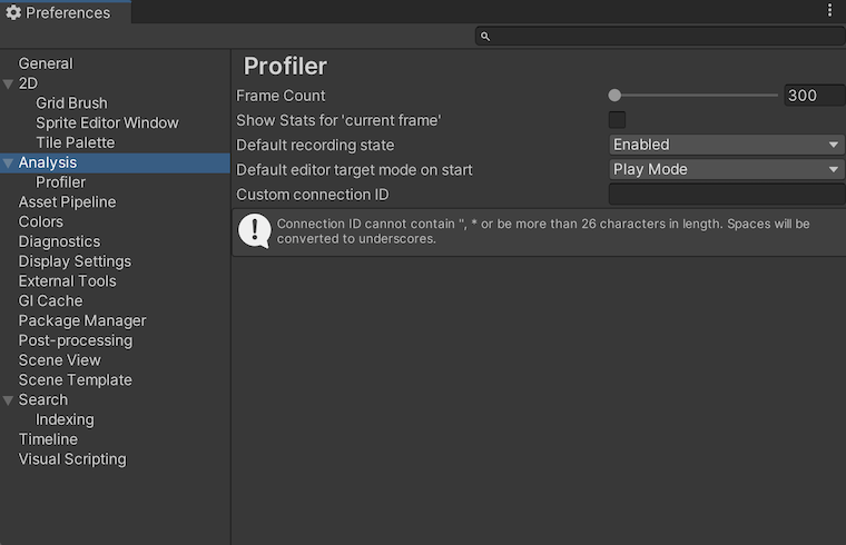 Analysis scope on the Preferences window