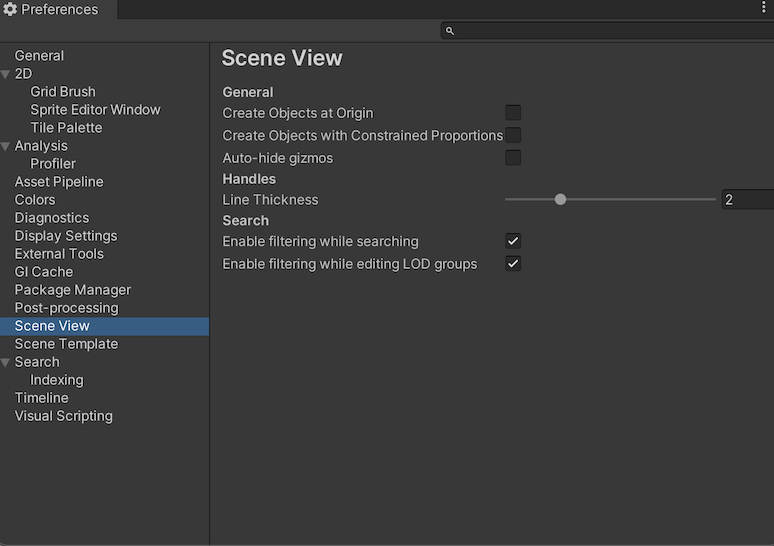 Scene View scope on the Preferences window