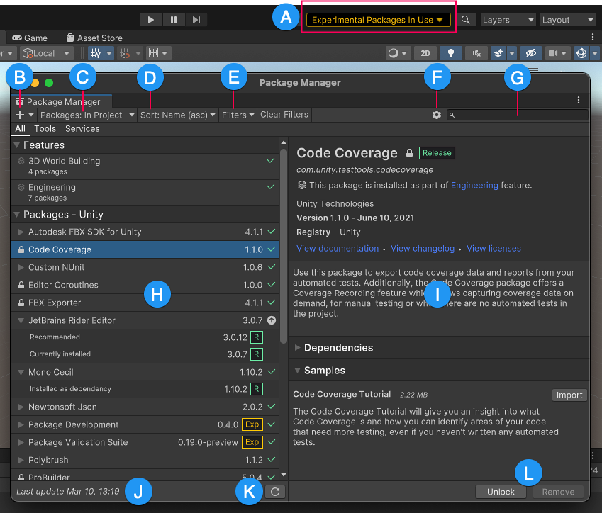 Unity - Manual: Package Manager window