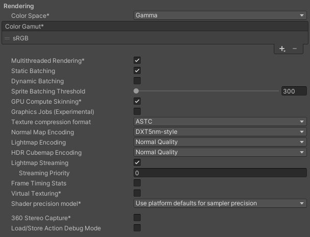 Rendering Player settings for iOS platforms