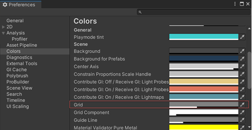 The grid preference properties on the Preferences page