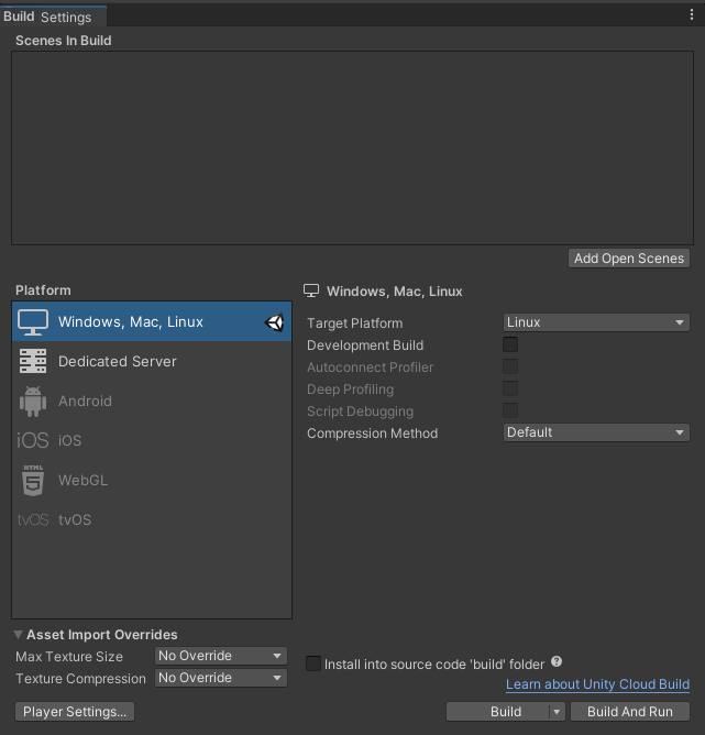 Unity - Manual: Linux Build Settings