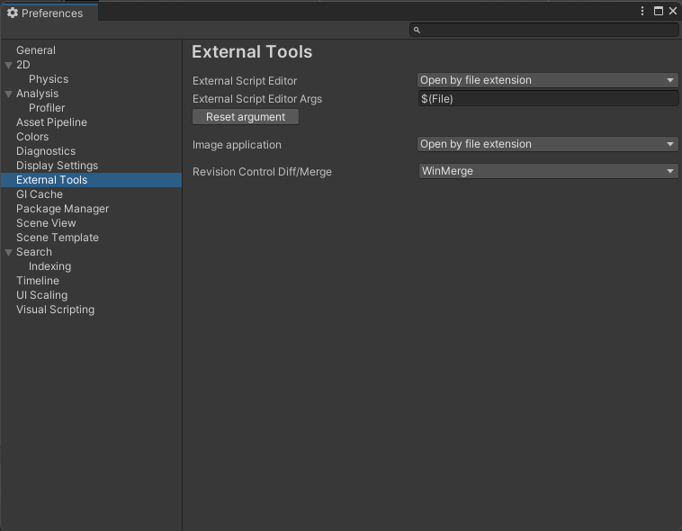 External Tools scope on the Preferences window