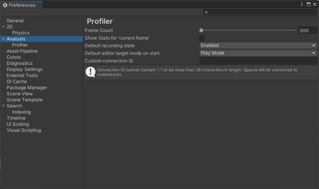 Analysis scope on the Preferences window