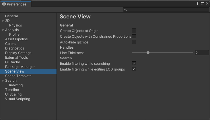 Scene View scope on the Preferences window