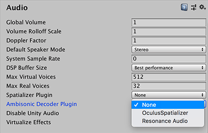 Ambisonic options in the Audio settings