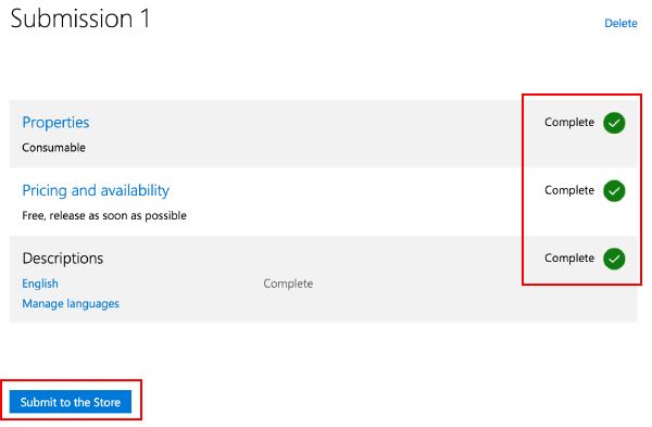 Select Submit to the Store to complete upload.
