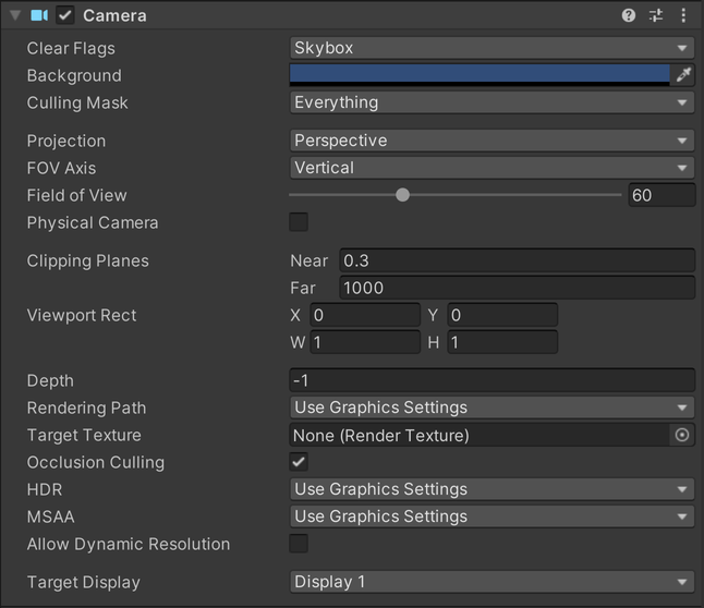 Camera Inspector with Target Display option