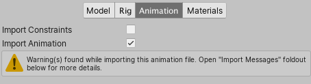 Animation import warning messages