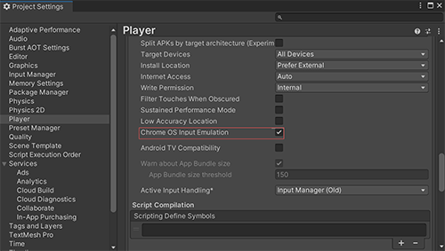 Location of ChromeOS Input Emulation Player Setting