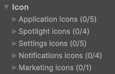 Icon settings for iOS.