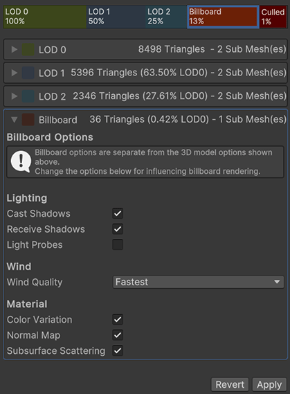 Billboard Options in the SpeedTree import settings