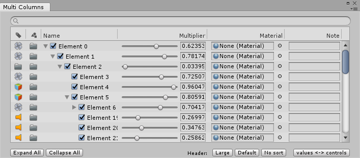 Example of a TreeView with a MultiColumnHeader and a SearchField.