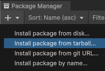 Install package from tarball menu item