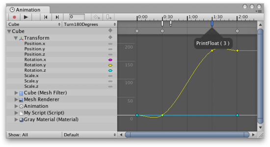 Holding the mouse cursor over an <span class="doc-menu">Animation Event marker</span> will show which function it calls as well as the parameter value.