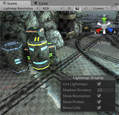 Lightmap Resolution scene view mode visualising how the lightmap texels are spent (each square is one texel).