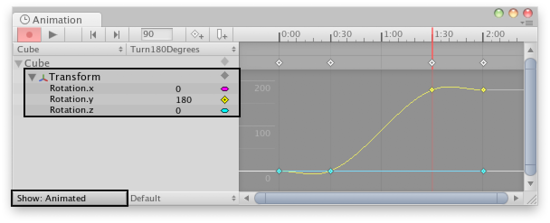 Set the toggle button in the lower left corner to <span class="doc-menu">Show: Animated</span> to hide all the properties without <span class="doc-keyword">Animation Curves</span> from the property list.