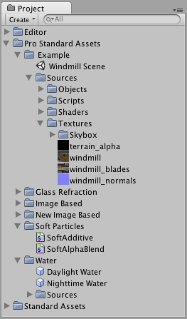 The Project View displays all source files and created Prefabs