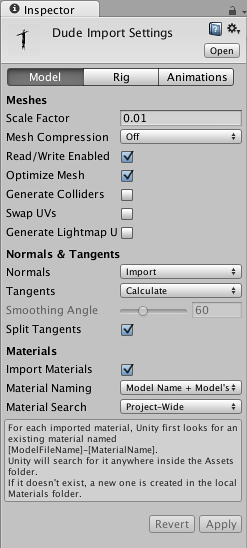 FBX Importer Inspector: Model tab