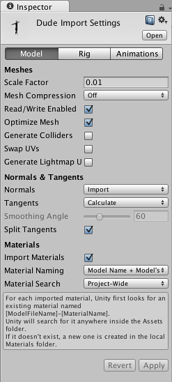 The Import Settings Dialog for a mesh