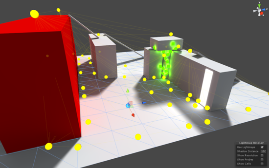 Light probes appear as yellow spheres in the Scene View