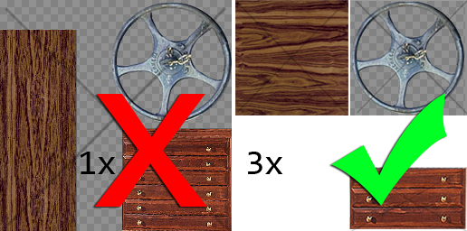 One texture (left) vs three textures (right)