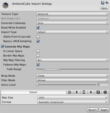 The Advanced Texture Importer Settings dialog