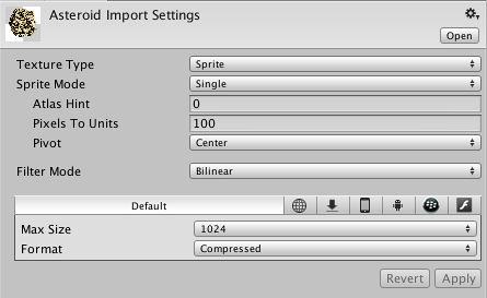 Sprite settings for the Texture Importer