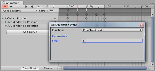 The <span class="doc-keyword">Animation Event</span> popup dialog lets you specify which function to call with which parameter value.