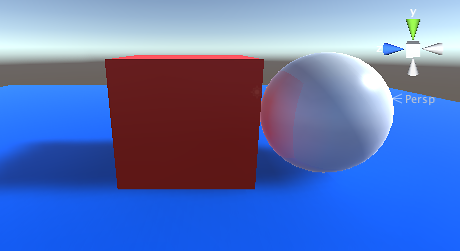 GI in the Scene view. Note the subtle effect of the red and blue surfaces bleeding colour onto the white sphere.