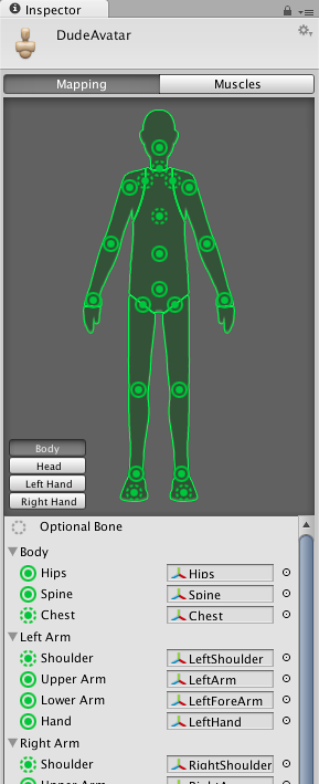 Unity - Manual: Avatar Muscle & Settings tab