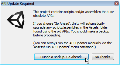 The API Update dialog